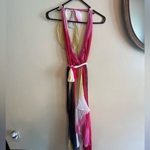 BCBG MAXAZARIA Silk Halter Wrap Dress